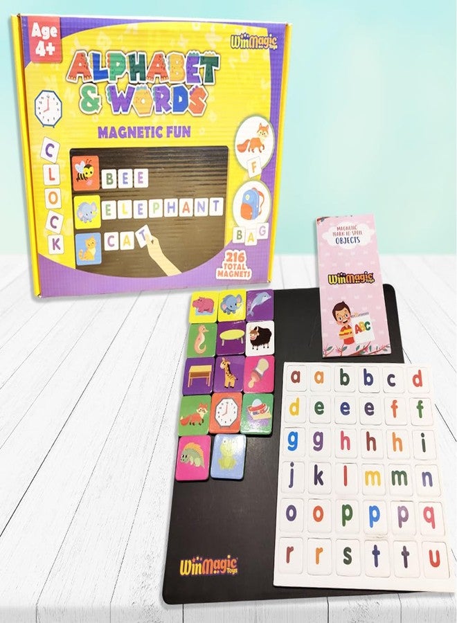 ToyMagic Magnetic Puzzles Alphabet & Words 208 Pcs | 64 Picture Magnets + 144 Letters | Brain Game for Reading & Writing Development | Educational Learning Toys for Kids 3-6 Years - Image 1